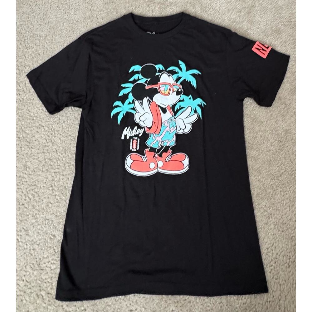 Disney T-Shirt Mens Medium Mickey Mouse Palm Trees Black NEFF Cotton Graphic Tee